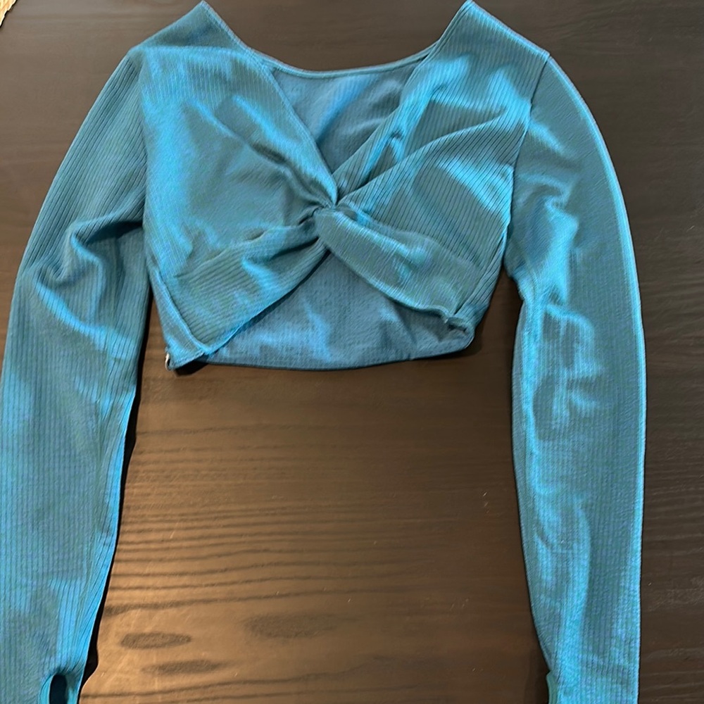 JoyLab Blue Tie Front Fitted Blouse